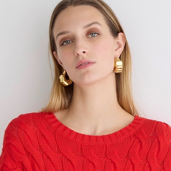 J.Crew Cotton Cable-Knit Side-Slit Crewneck Sweater Size L-XL - Picture 9 of 16